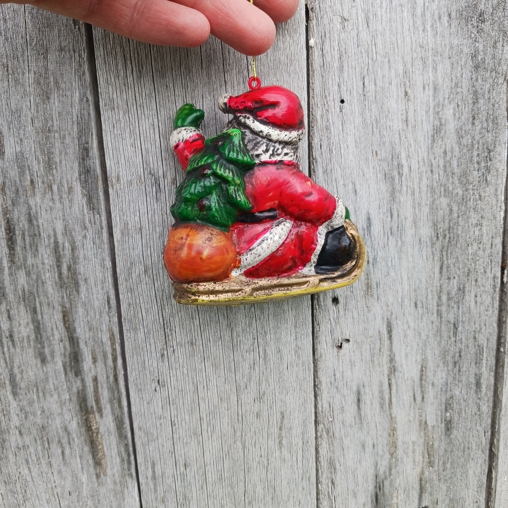 Vintage Blow Mold Sledding Santa Claus‎ Christmas Hanging Ornament Holiday - Picture 5 of 7